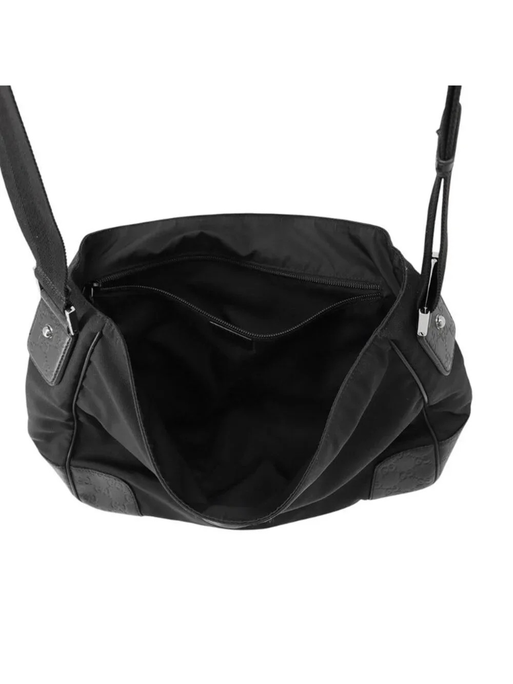 Gucci Shoulder Bag GG Embossed Nylon Leather Black